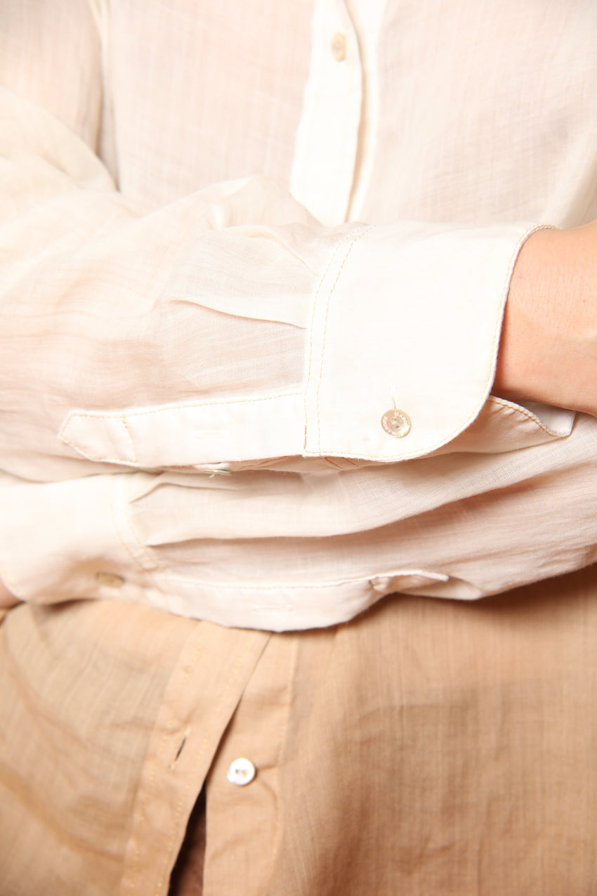 Delhi women's long-sleeve shirt in ramie with a Mandarin collar