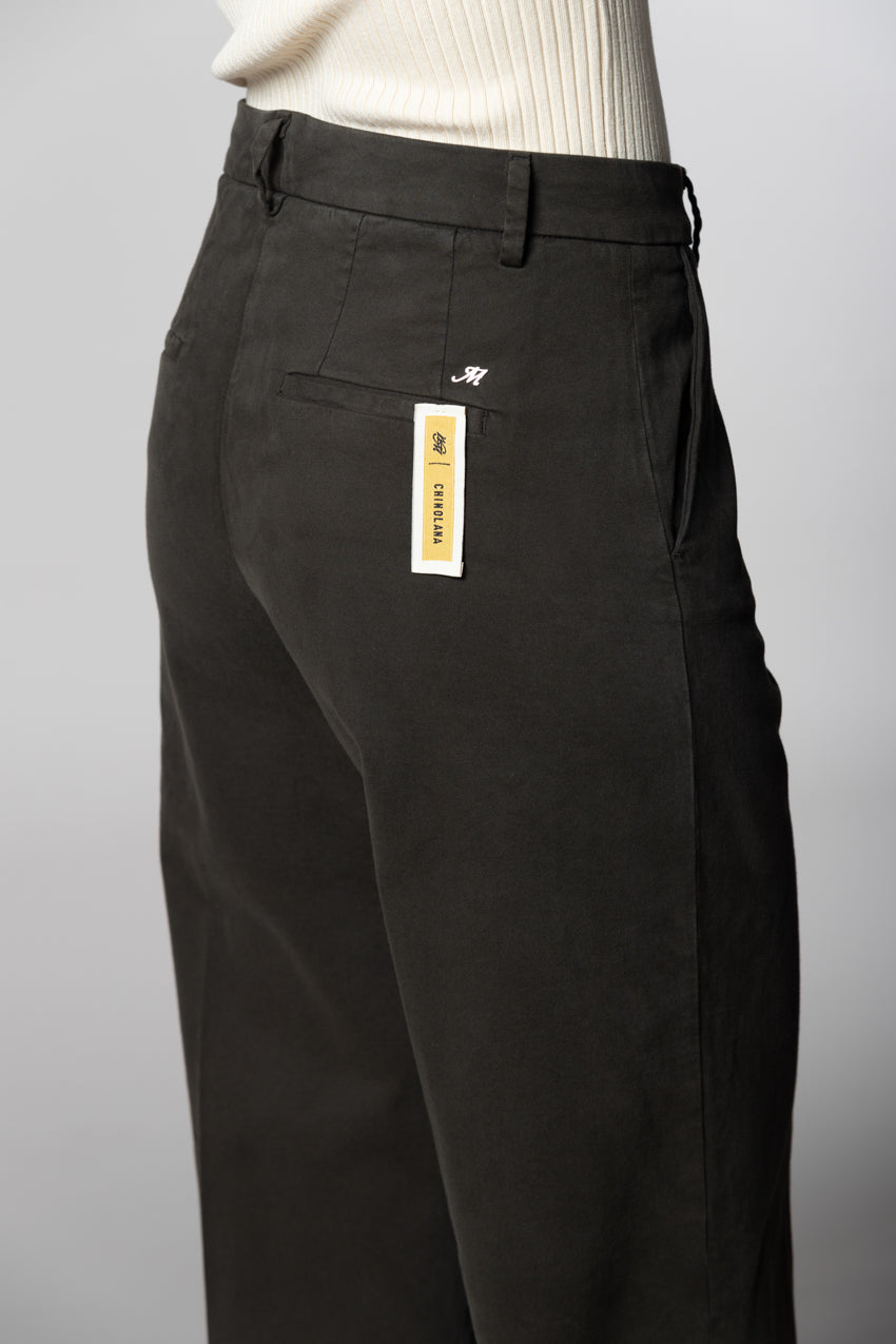 New York Studio pantalone chino donna in cotone lana wide leg