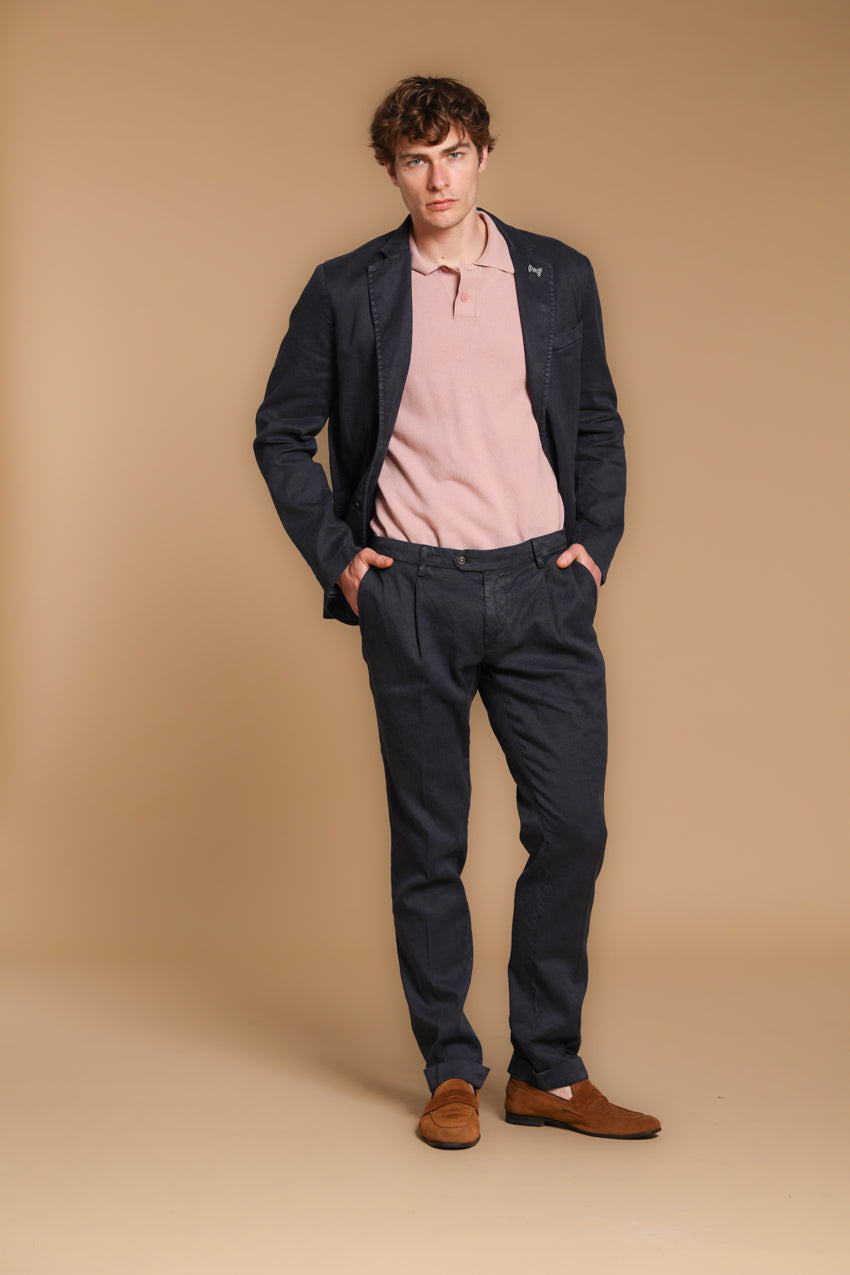 New York Time 1 Pinces pantalone chino uomo in twill di lino e cotone regular fit