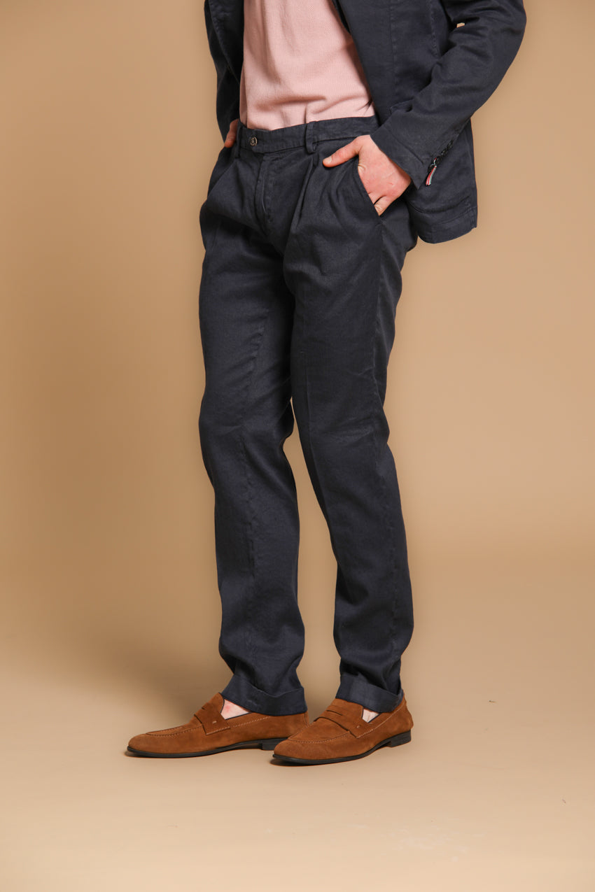 New York Time 1 Pinces pantalone chino uomo in twill di lino e cotone regular fit