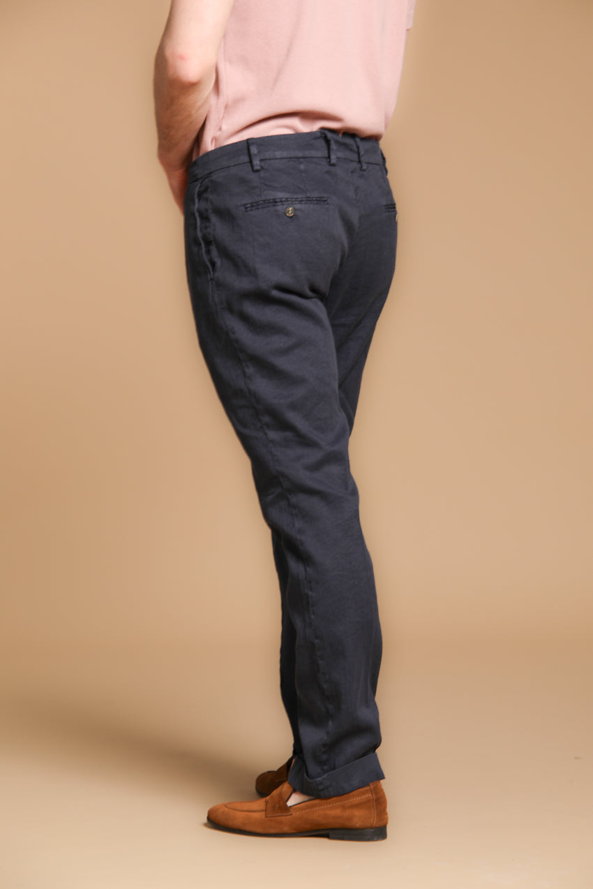 New York Time 1 Pinces pantalone chino uomo in twill di lino e cotone regular fit