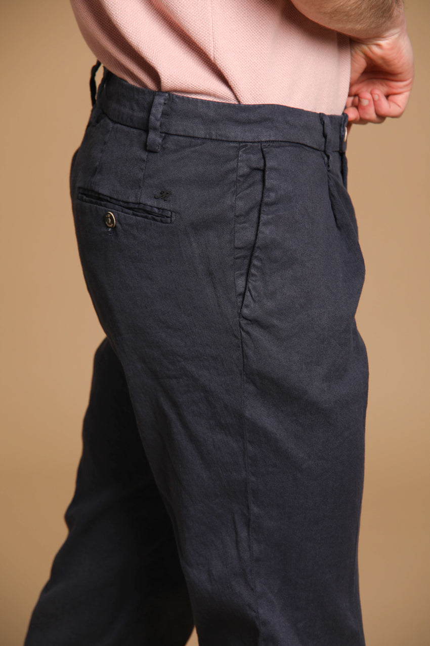 New York Time 1 Pinces pantalone chino uomo in twill di lino e cotone regular fit