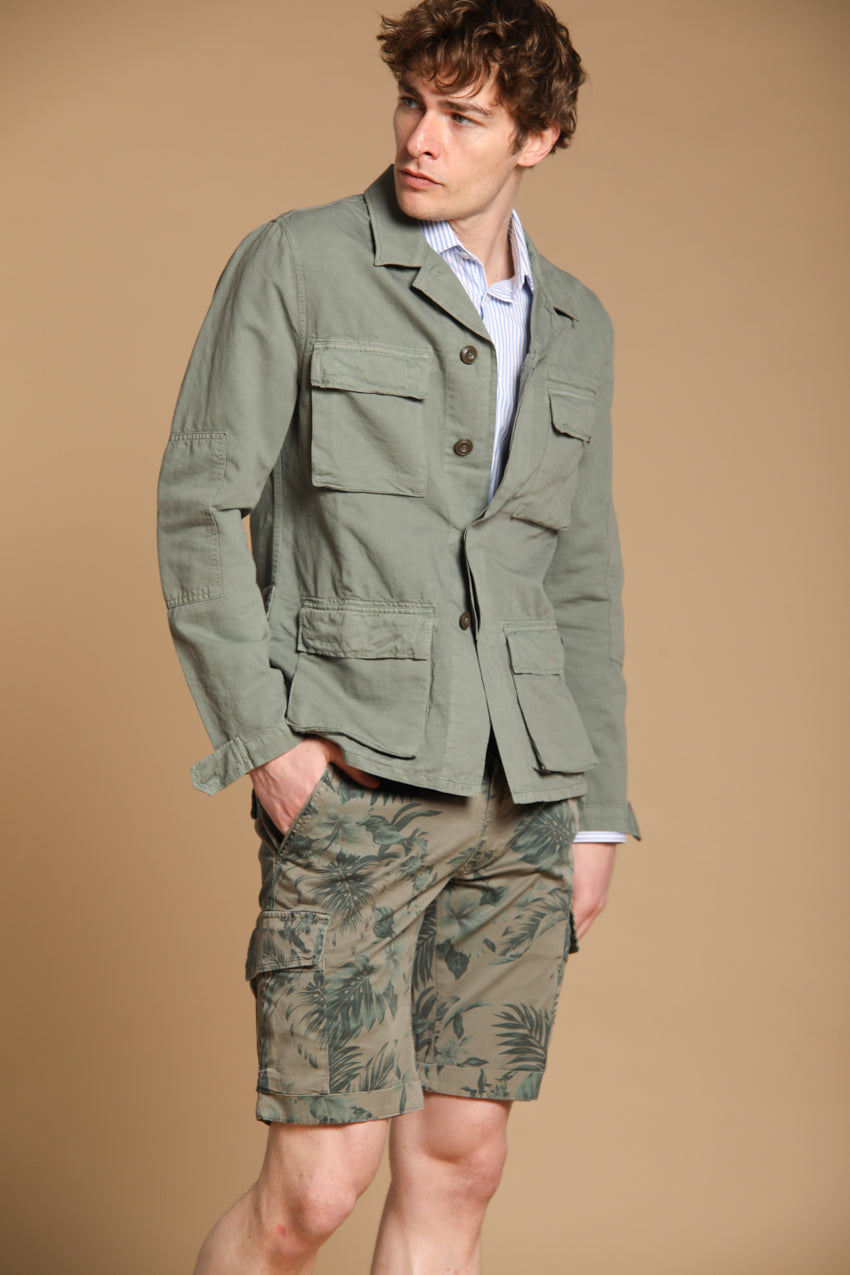 Chile Herren-Cargo-Bermuda aus Baumwolle mit Hawaii-Muster in Tiffany-Farbe Slim Fit