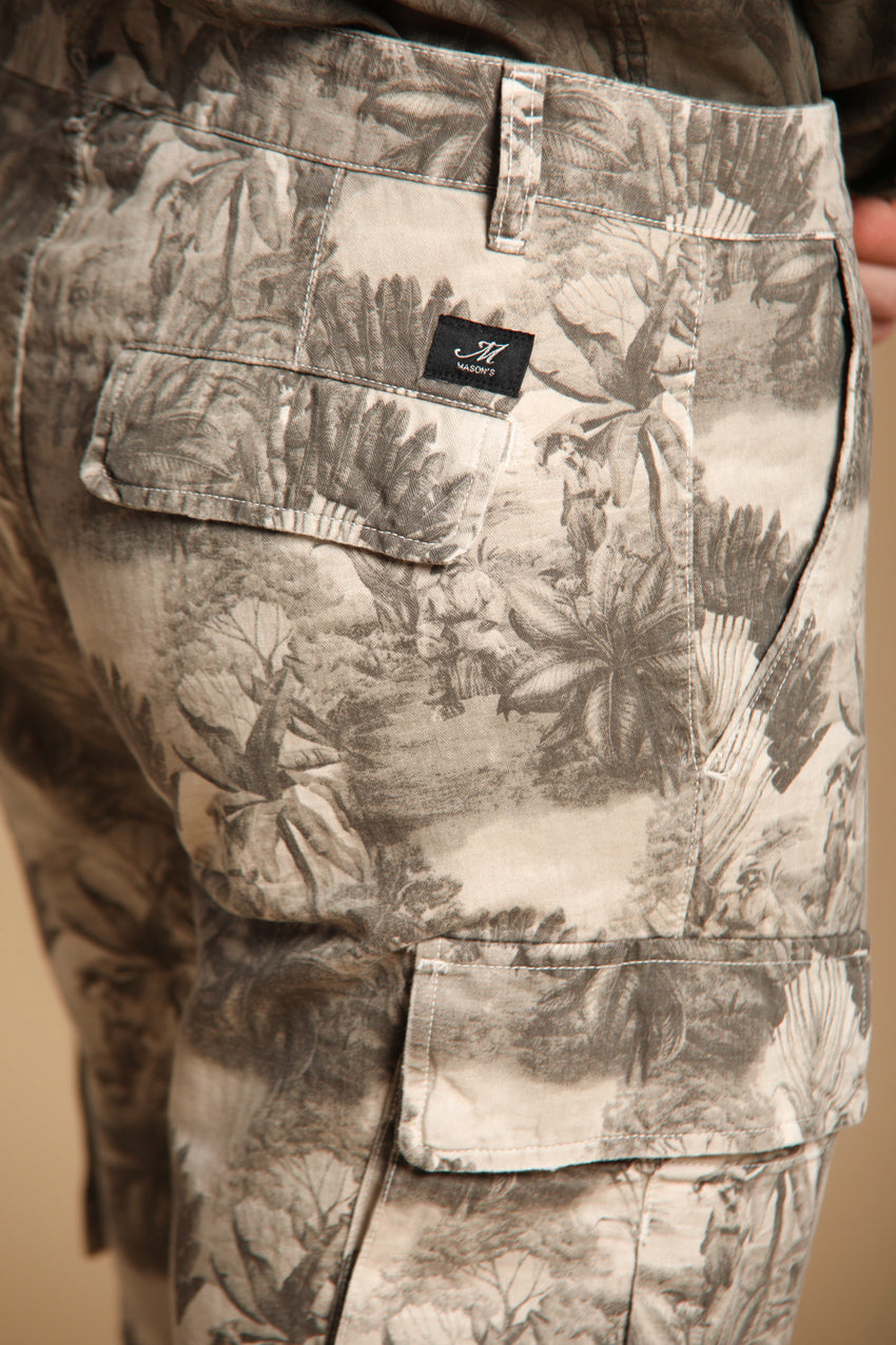 Chile Herren-Cargo-Bermuda aus Baumwoll-Herringbone mit Blumenmuster Slim Fit