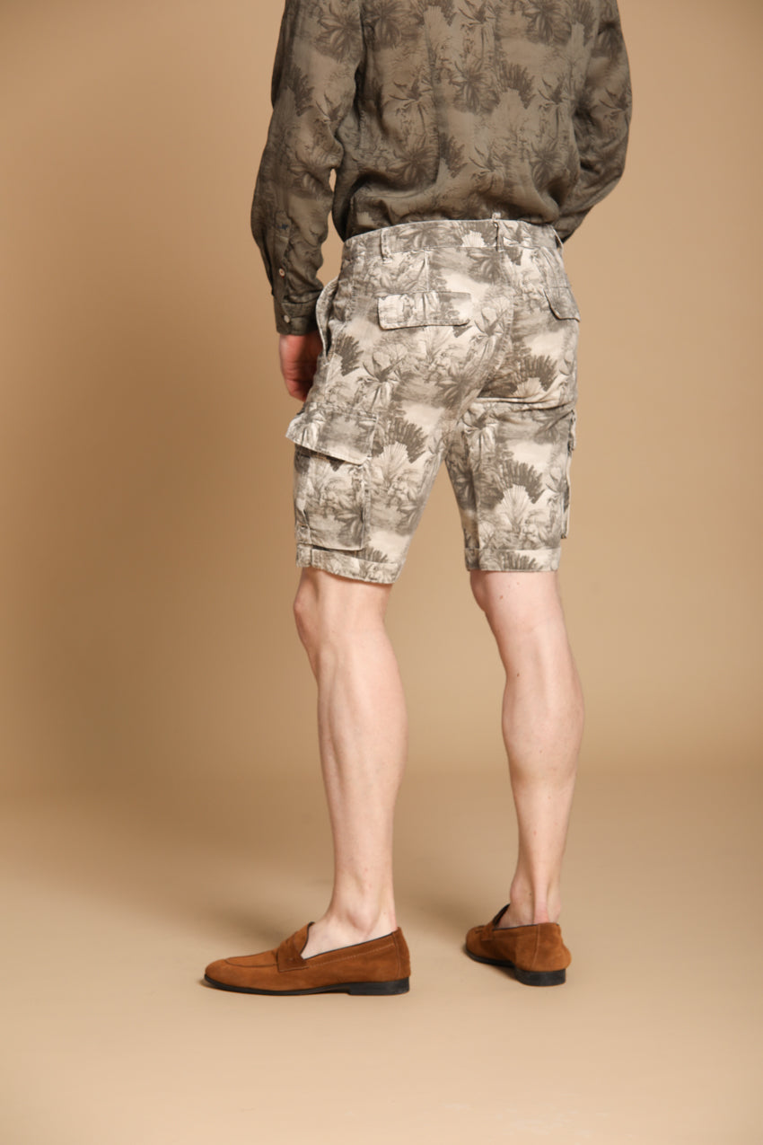 Chile Herren-Cargo-Bermuda aus Baumwoll-Herringbone mit Blumenmuster Slim Fit