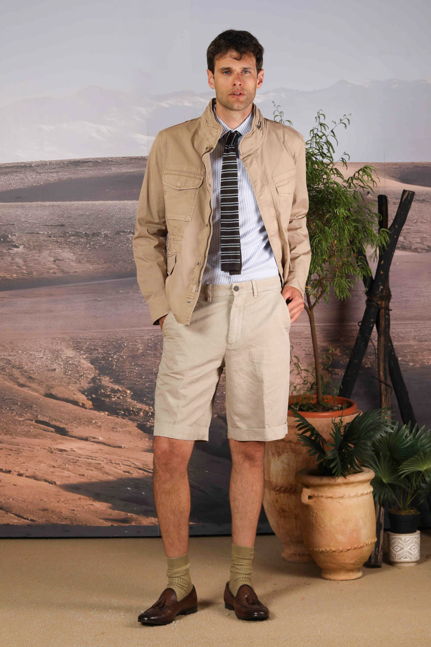 Chinos 22 Herren-Chino-Bermuda aus Baumwoll-Hanf-Herringbone-Mischung Relaxed Fit