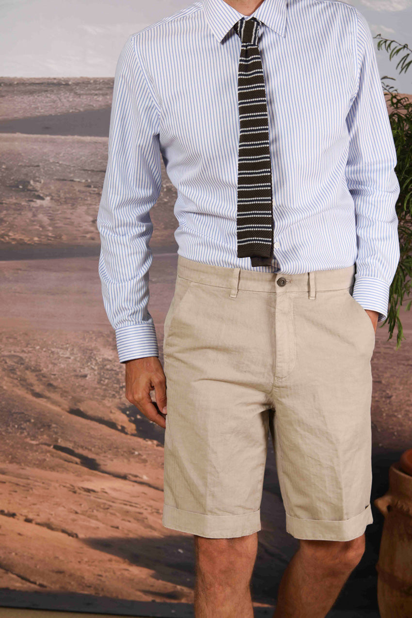 Chinos 22 Herren-Chino-Bermuda aus Baumwoll-Hanf-Herringbone-Mischung Relaxed Fit