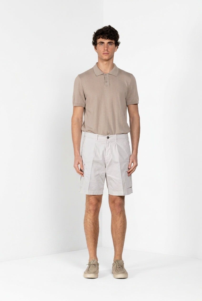 Bermuda cargo Mason's uomo bianco in gabardina stretch relaxed fit - vista laterale SS26
