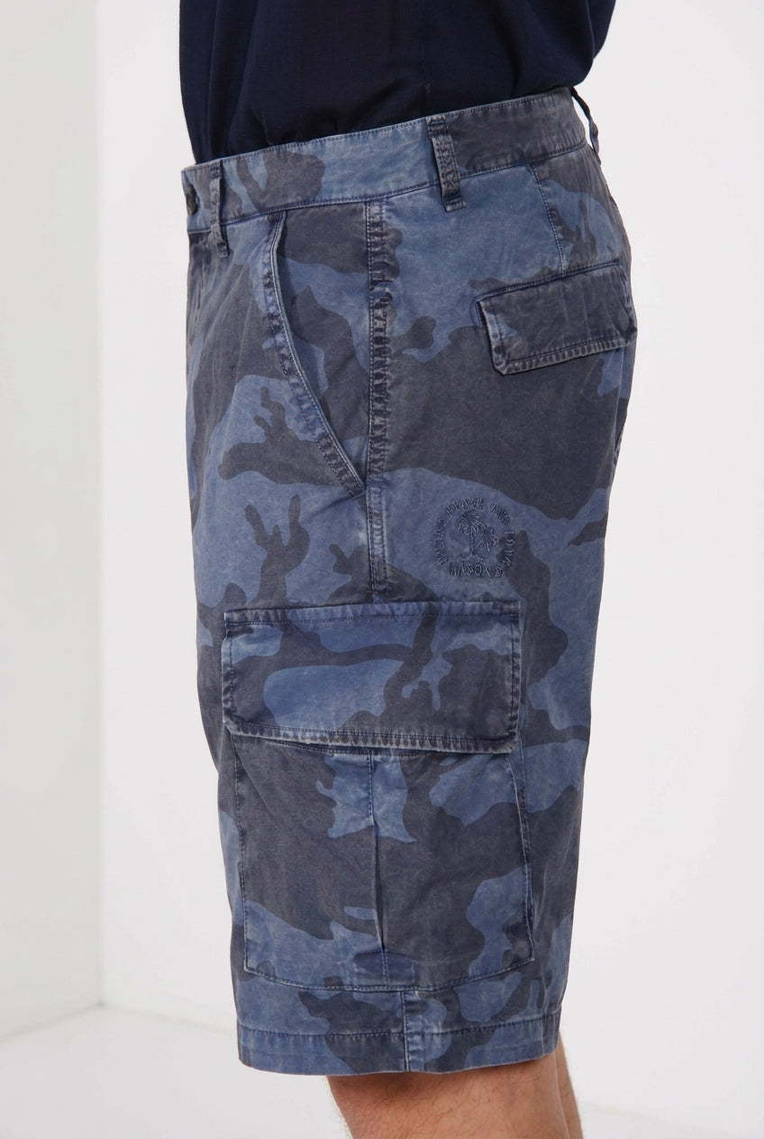 Bermuda cargo uomo Chile M74 Mason's blu indaco in canvas stampa camouflage relaxed fit - vista posteriore SS26