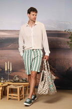 Khinos M74 Herren-Chino-Bermuda aus Baumwoll-Canvas mit Streifenmuster Regular Fit