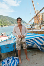 Cargo M74 Herren-Cargo-Bermuda aus Baumwoll-Hanf-Herringbone mit Blumenmuster Relaxed Fit