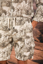 Cargo M74 Herren-Cargo-Bermuda aus Baumwoll-Hanf-Herringbone mit Blumenmuster Relaxed Fit