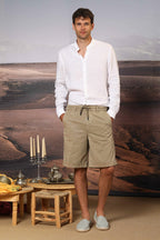 Khinos M74 Herren-Chino-Bermuda aus elastischem Baumwoll-Seiden-Twill Relaxed Fit