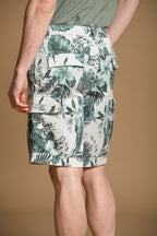 Cargo M74 Herren-Cargo-Bermuda aus Baumwolle mit Hawaii-Print in Tiffany-Farbe Relaxed Fit
