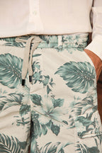 Cargo M74 Herren-Cargo-Bermuda aus Baumwolle mit Hawaii-Print in Tiffany-Farbe Relaxed Fit