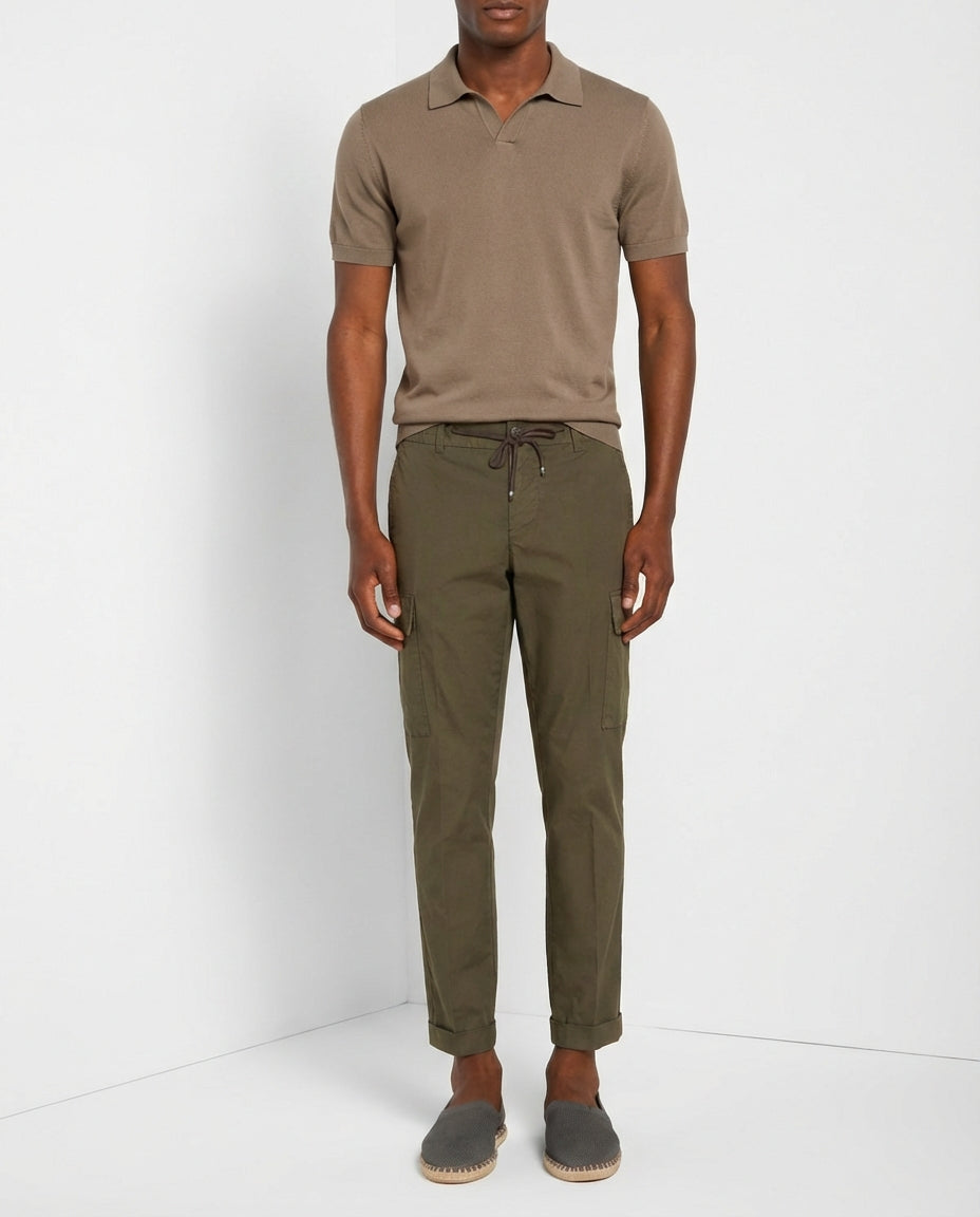 Dettaglio vita e tasche cargo pantalone cargo uomo Chile Jogger Mason's verde scuro in cotone SS26