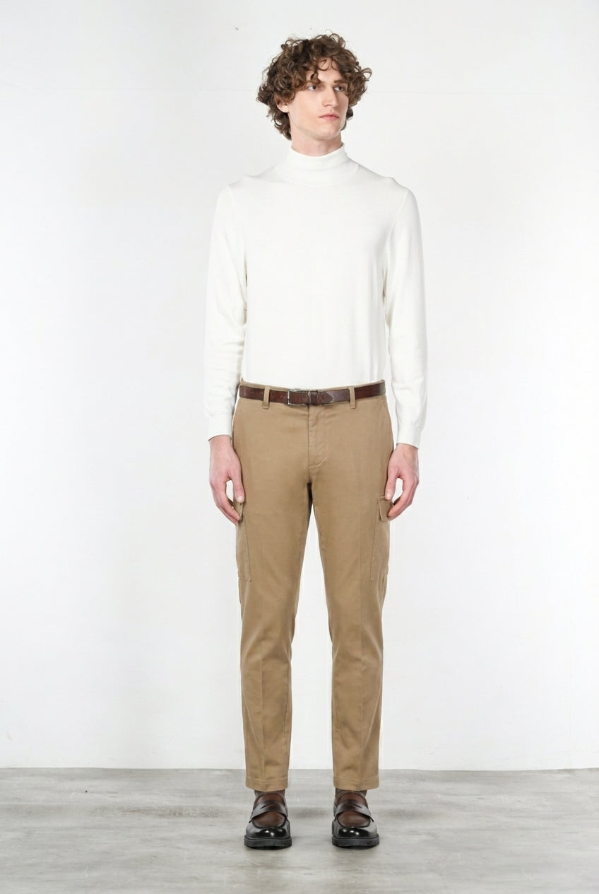 Chile pantalone cargo uomo in cotone stretch trama diagonale regular fit