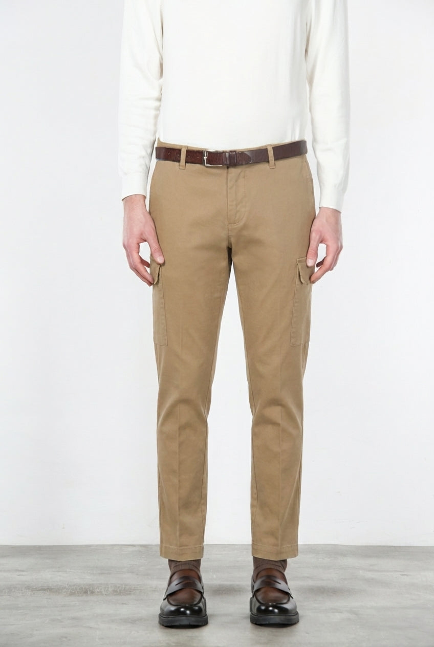 Chile pantalone cargo uomo in cotone stretch trama diagonale regular fit