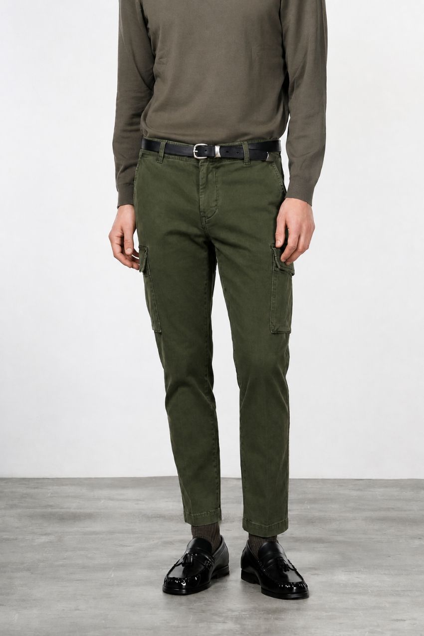 Chile pantalone cargo uomo in gabardina stretch extra slim fit ①