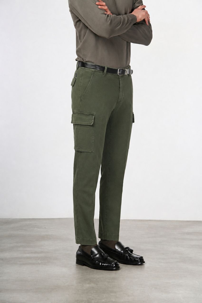 Chile pantalone cargo uomo in gabardina stretch extra slim fit ①