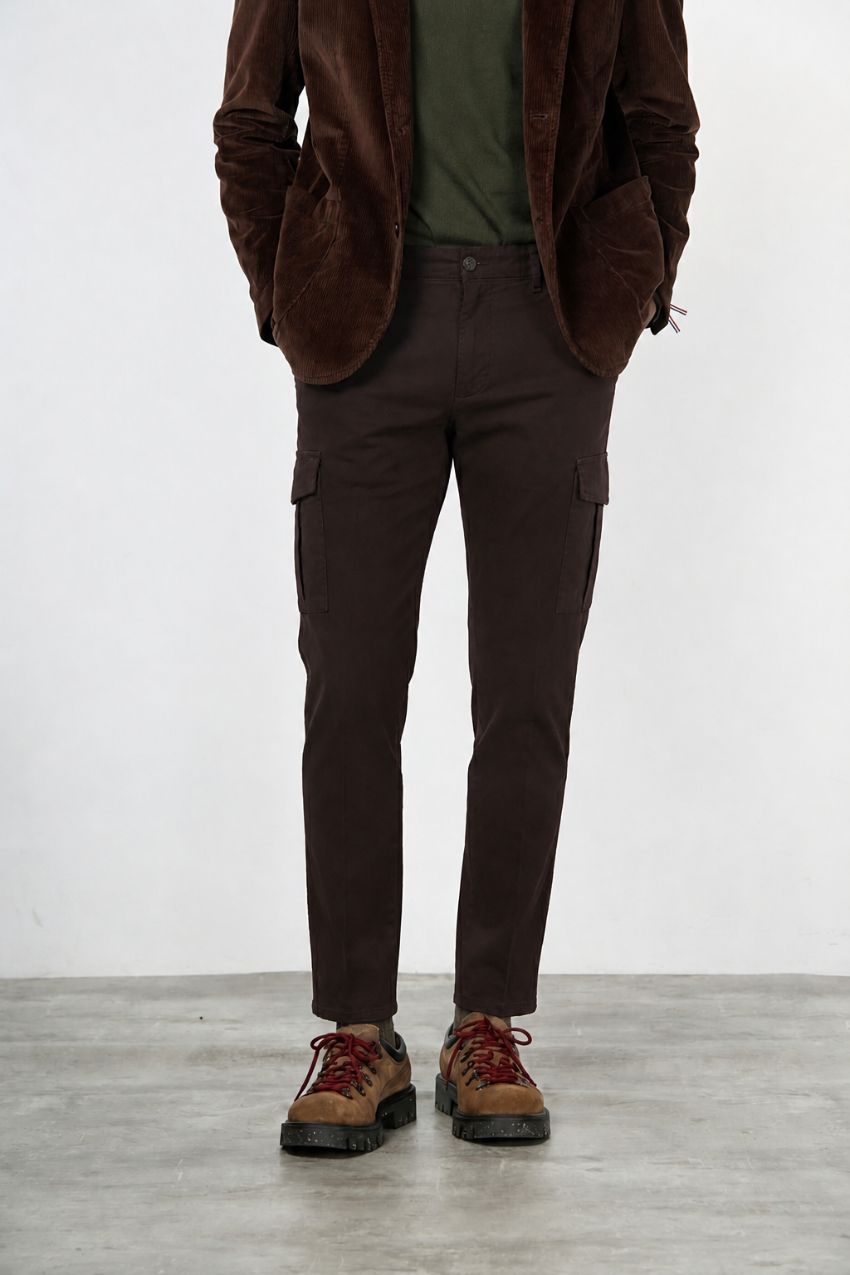 Chile pantalone cargo uomo in gabardina stretch extra slim fit ①