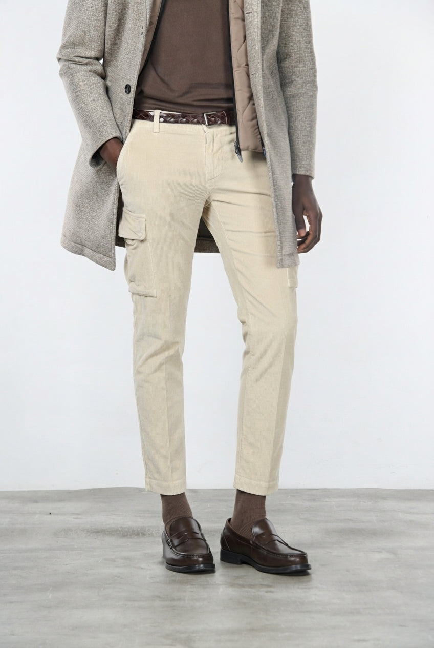 Chile pantalone cargo uomo in velluto 500 righe extra slim fit ①