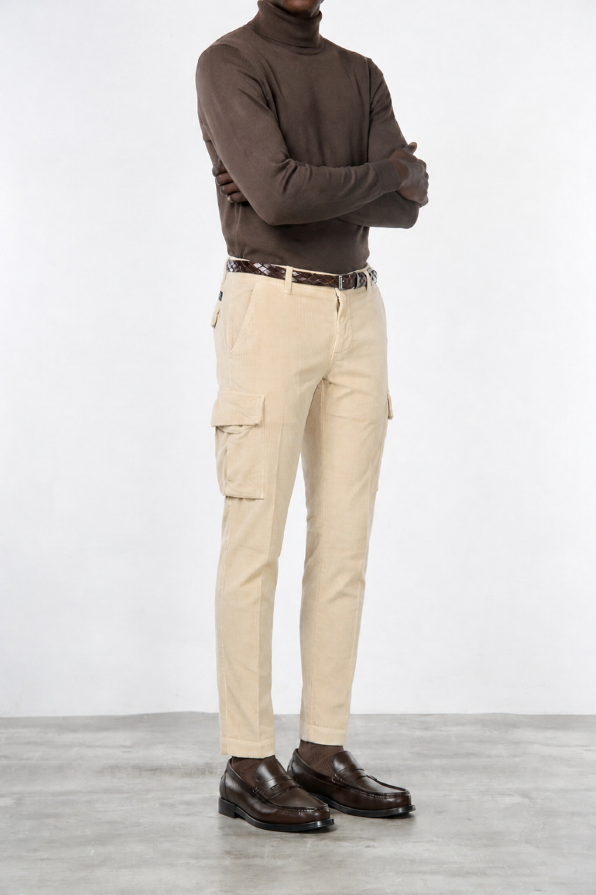 Chile pantalone cargo uomo in velluto 500 righe extra slim fit ①