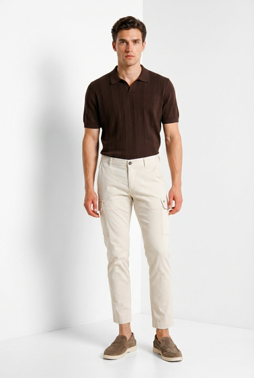 Dettaglio vita e tasche cargo pantalone cargo uomo Chile Mason's gesso in raso stretch SS26