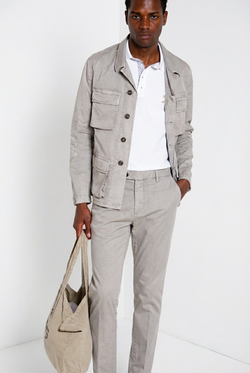 Osaka 1 Pince delamere pantalone chino uomo in gabardina stretch carrot fit