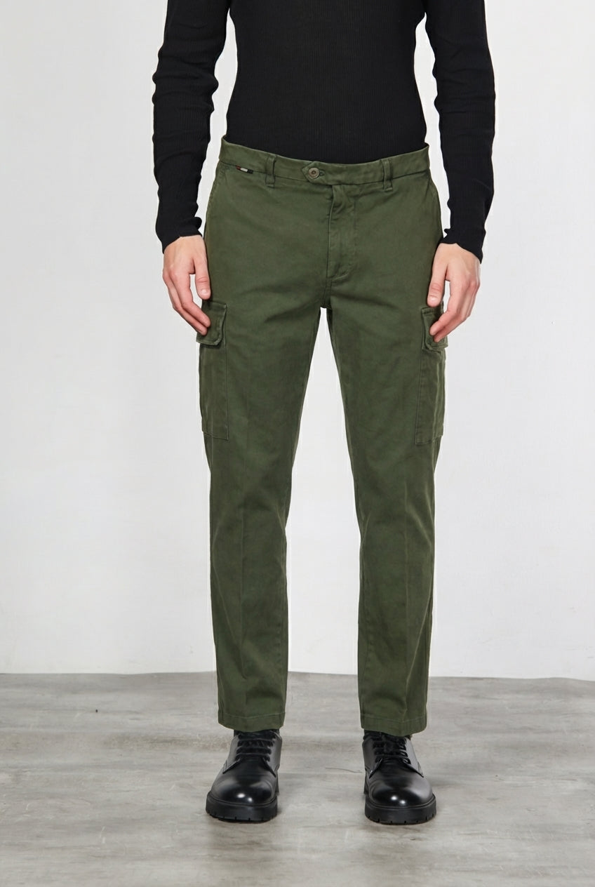 Chile pantalone cargo uomo in gabardina carrot fit