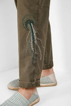 Dettaglio pantalone cargo uomo Chile M74 Mason's verde in panama fiammata SS26