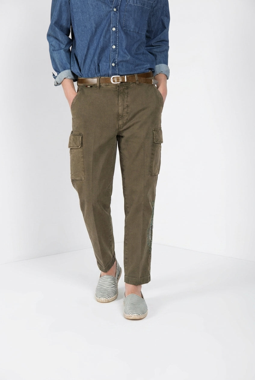 Chile M74 pantalón cargo hombre en panamá flameado relaxed fit ①