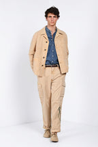 Pantalone cargo uomo Chile M74 Mason's kaki in panama fiammata relaxed fit - vista laterale SS26