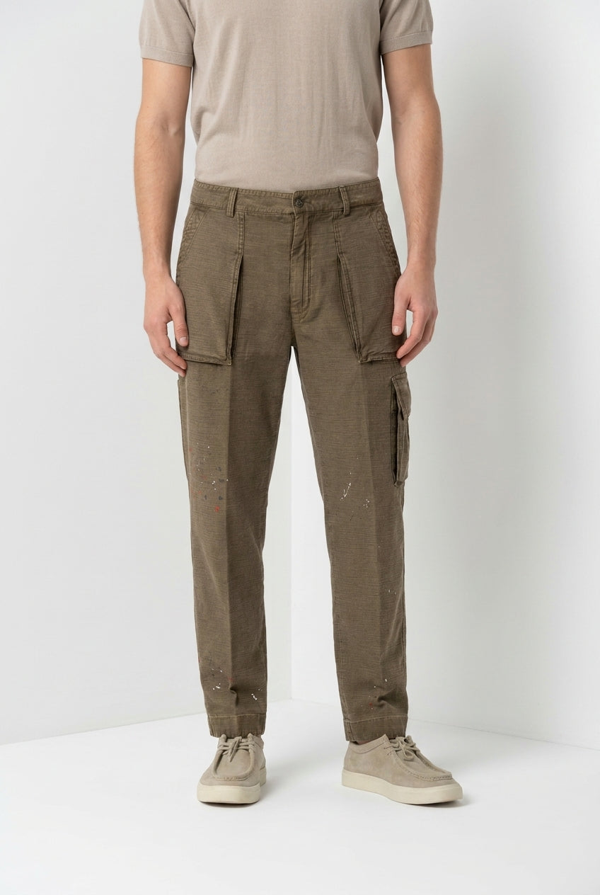 Cuba Work M74 pantalone cargo uomo in cotone fiammato relaxed fit ①