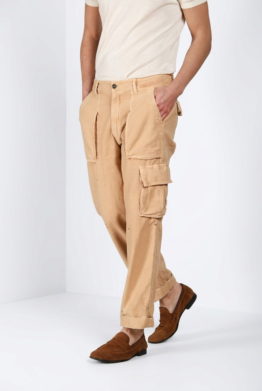 Cuba Work M74 pantalón cargo hombre en algodón flameado relaxed fit ①