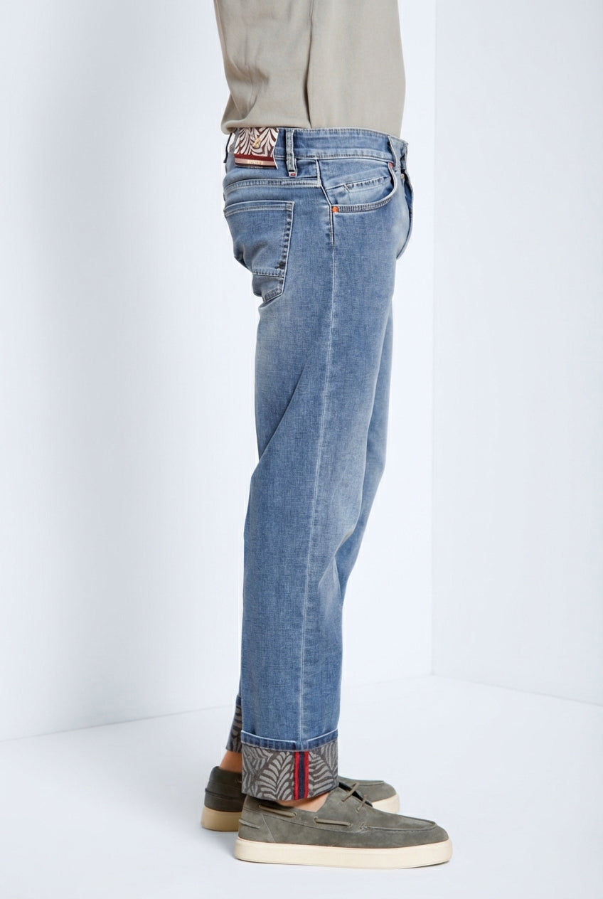 Harris pantalon 5 poches homme en denim avec imprimé feuilles regular fit