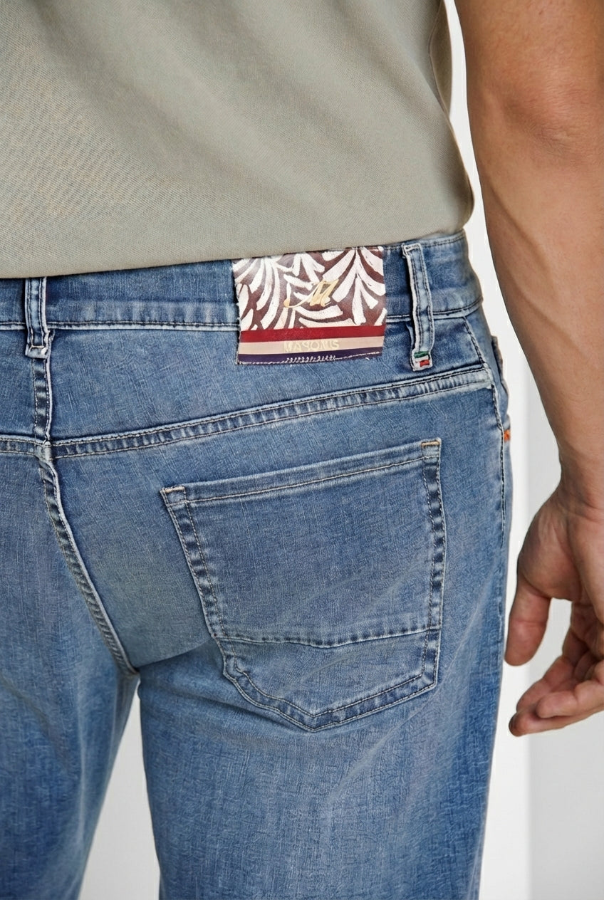 Harris men's 5-pocket denim pants with leaf print regular fit