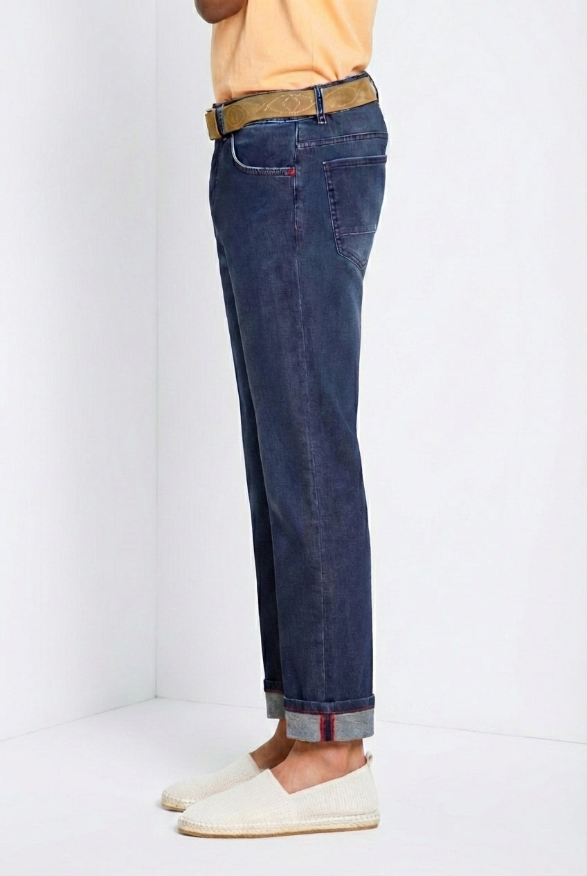 Harris pantalone 5 tasche uomo in denim con stampa Hawaii regular fit