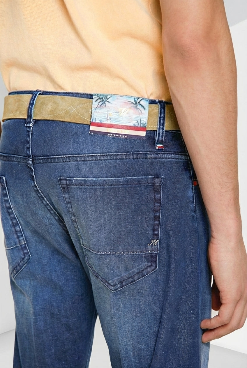 Harris pantalone 5 tasche uomo in denim con stampa Hawaii regular fit