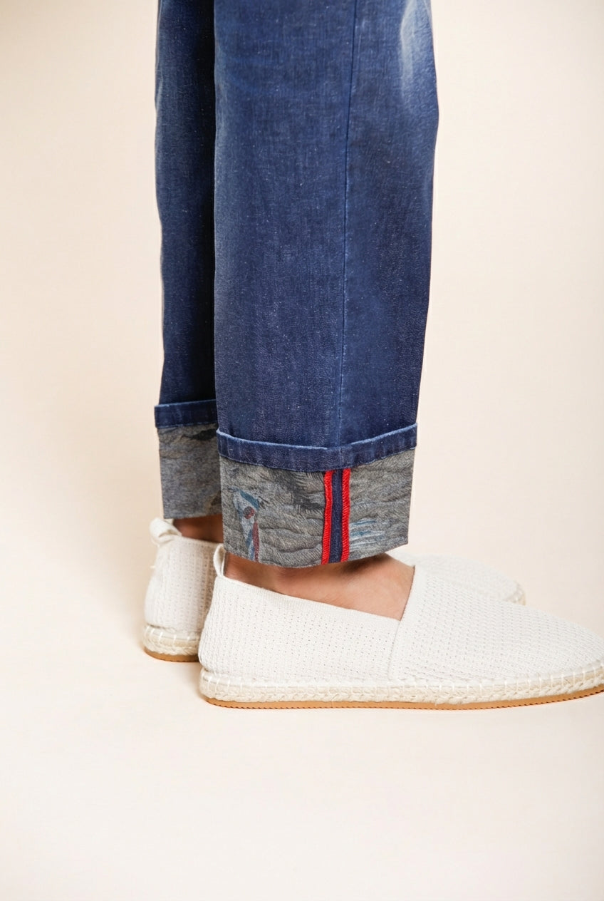 Harris pantalone 5 tasche uomo in denim con stampa Hawaii regular fit