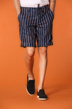 Milano Jogger Bermuda Chino Herren in Denim mit roten Streifen Slim Fit