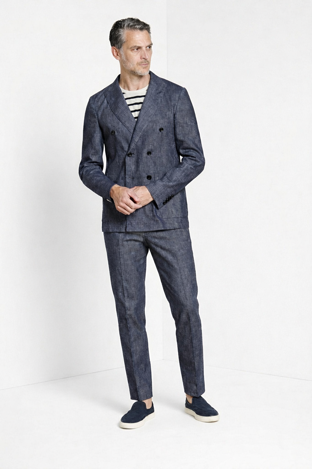 Summer blazer veste homme croisé en denim