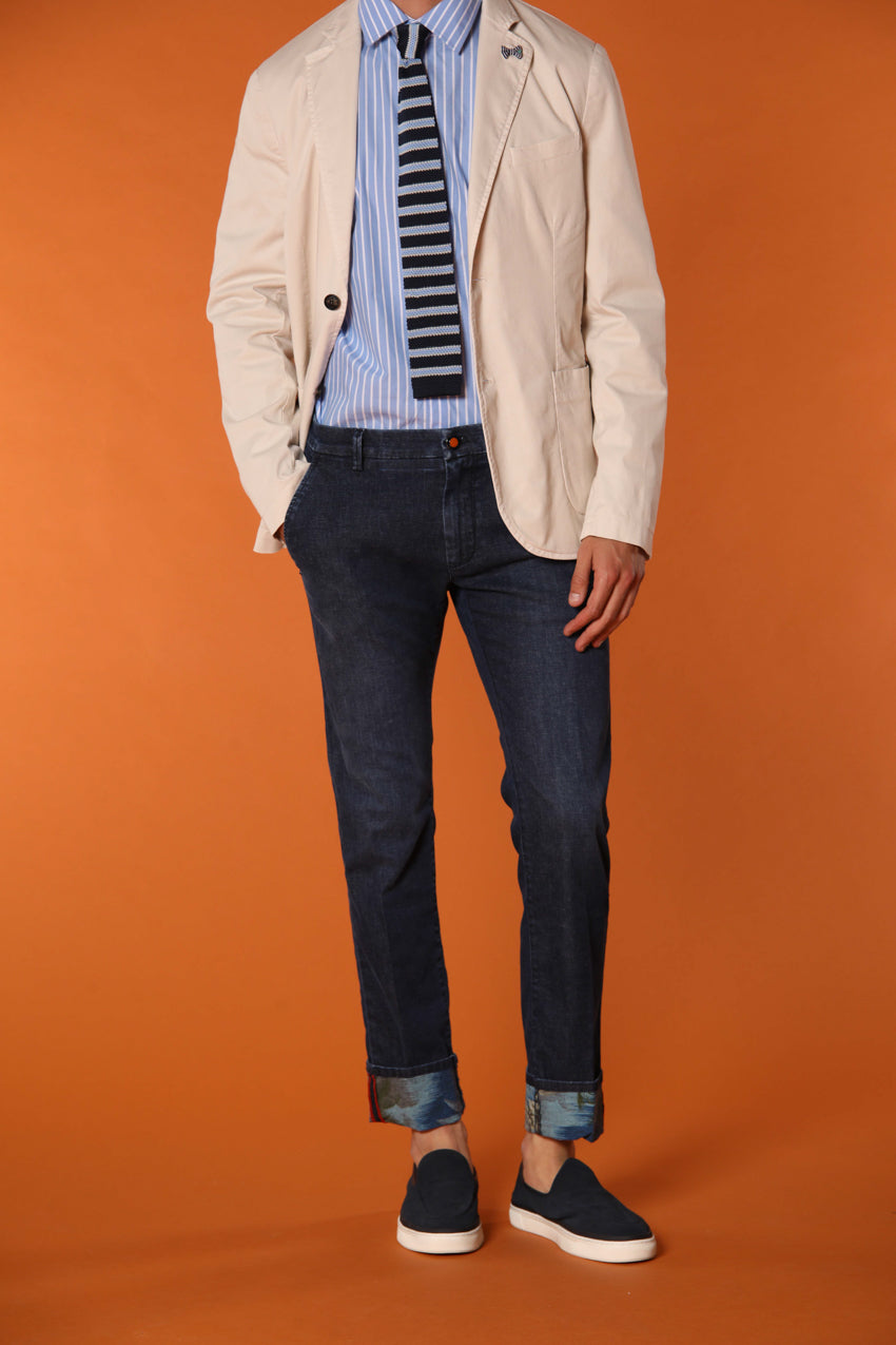 Milano Under 5 Taschen Herren Chino aus Denim mit Safari-Innenprint Slim Fit