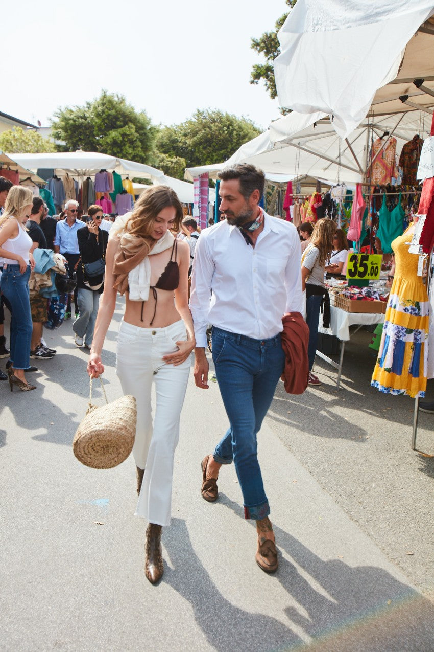 Milano Under 5 Taschen Herren Chino aus Denim mit floralem Innenprint Slim Fit