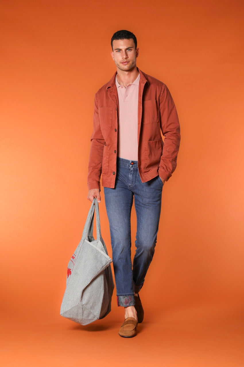 Milano Under 5 Taschen Herren Chino aus Denim mit floralem Innenprint Slim Fit