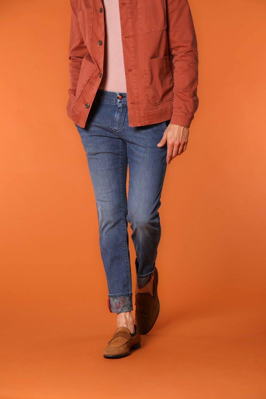 Milano Under 5 Taschen Herren Chino aus Denim mit floralem Innenprint Slim Fit