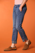 Milano Under 5 Taschen Herren Chino aus Denim mit floralem Innenprint Slim Fit