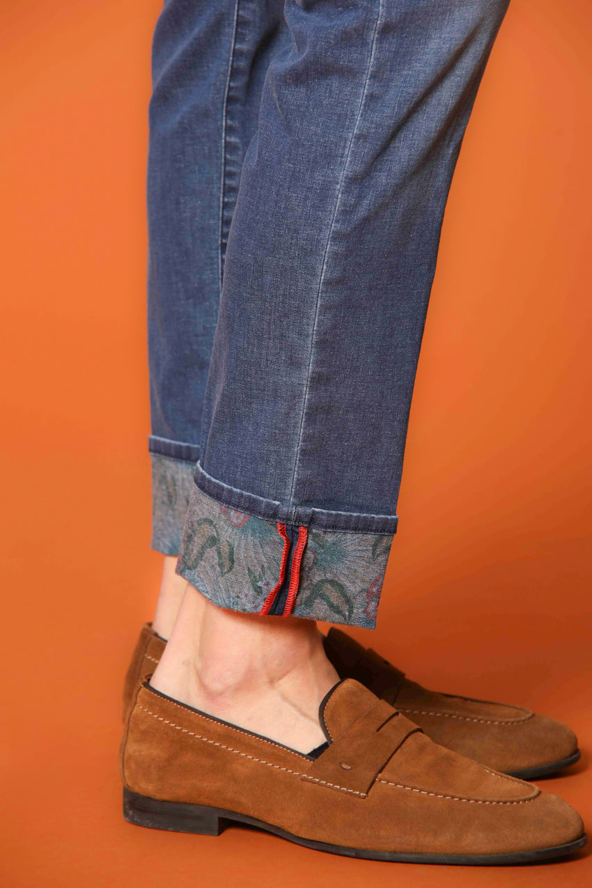 Milano Under 5 Taschen Herren Chino aus Denim mit floralem Innenprint Slim Fit