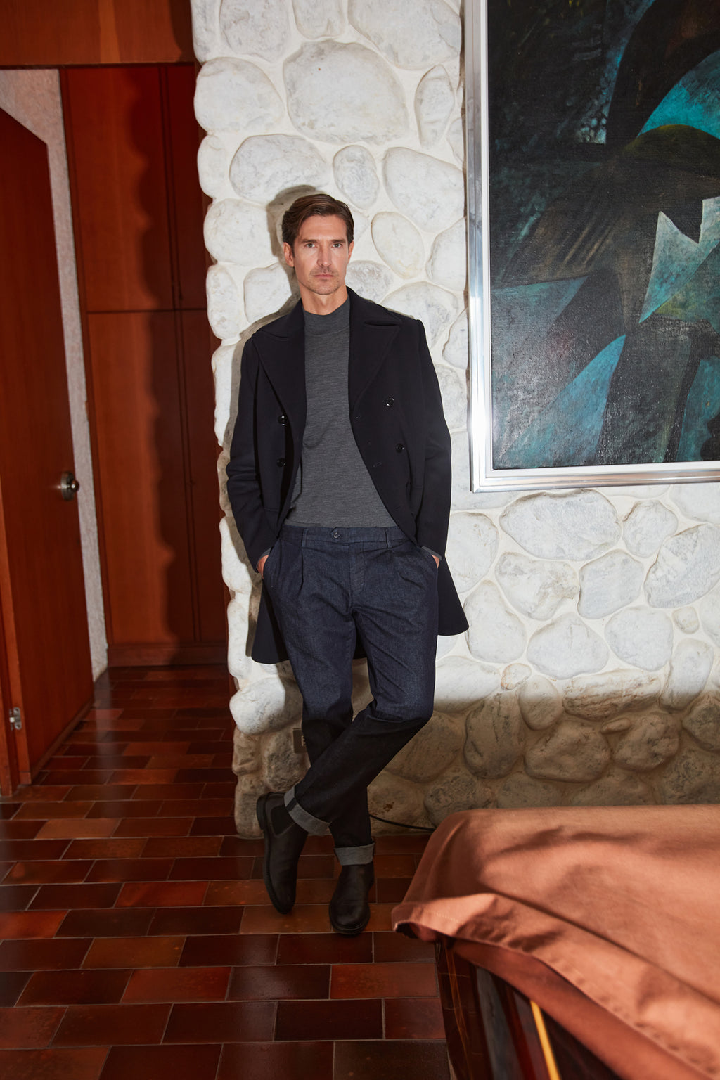 New York Time 1 Pinces Herren-Chinohose aus Stretch-Denim Regular Fit