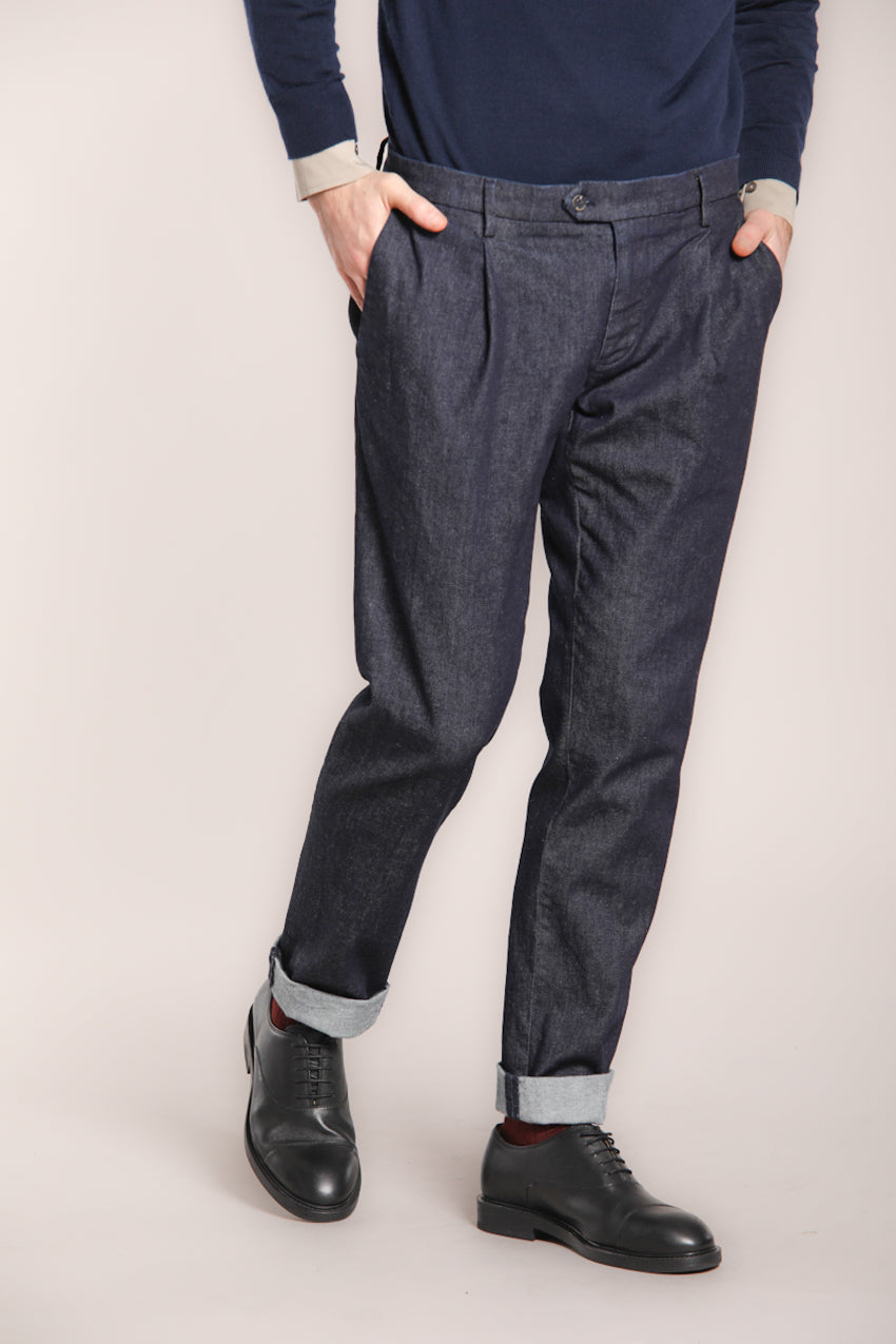 Foto 1 New York Time 1 Pinces pantalone chino uomo in denim stretch regular fit